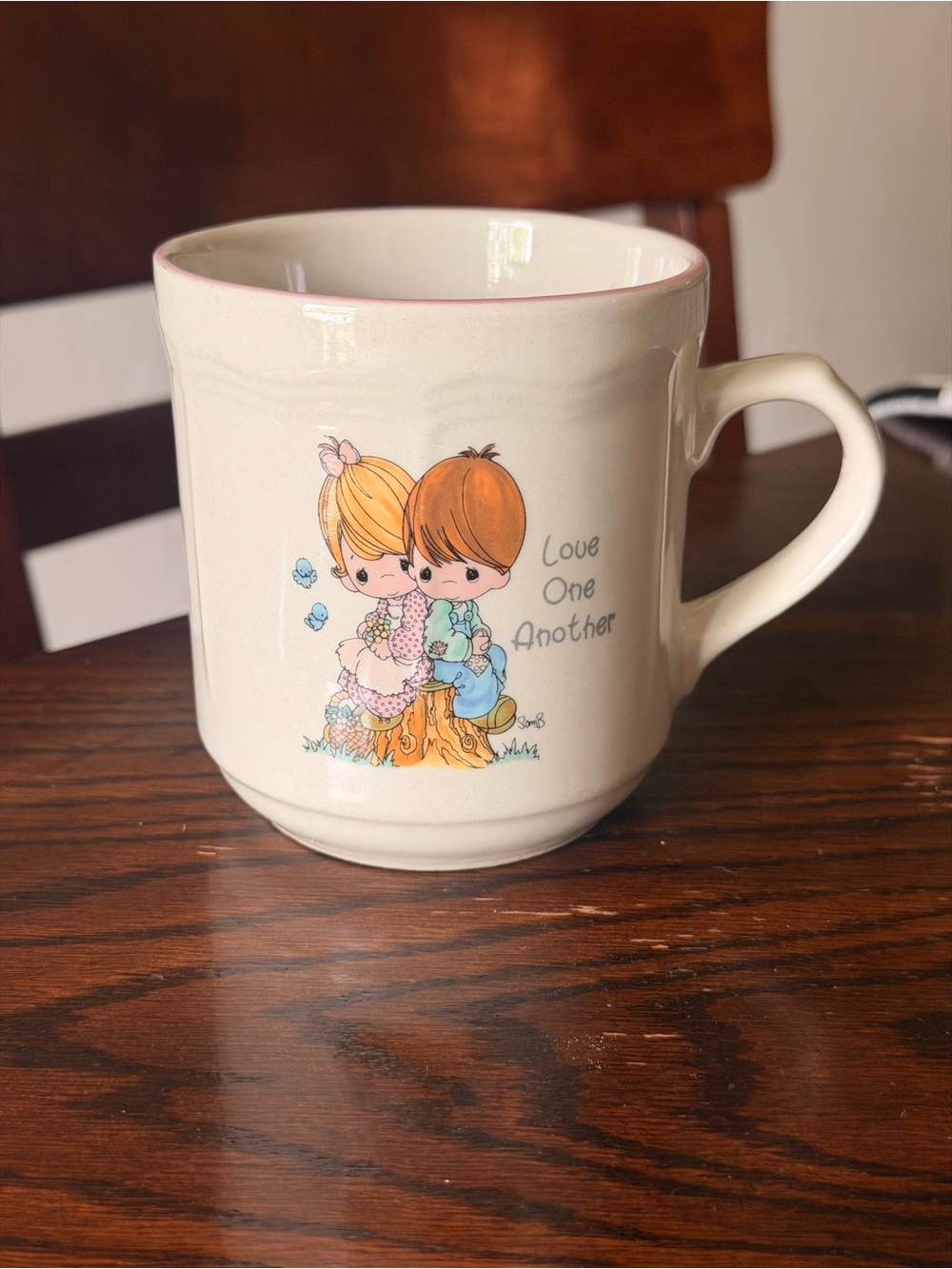 Precious Moments Cream Mug with Pink and Blue Floral Accent